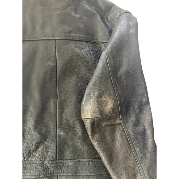 Vintage Wilsons Mens Large Leather Distressed Black Coat Jacket Zip Metal Toggle - Picture 10 of 15